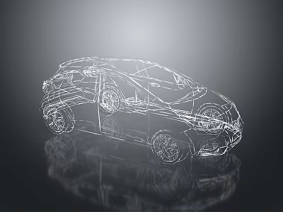 Detailed Wireframe Car 3D Model with Reflection on Dark Background 3d model