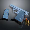 Semi Automatic Silver Pistol With Magazine And Bullets On Dark Surface 3d model
