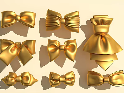 Shiny Golden Bows in Various Styles for Decorative Crafts and Gifts 3d model