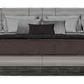 Modern Double Bed With Gray Headboard Multiple Pillows Dark Brown Bedding And Side Tables 3d model