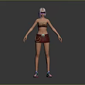 Game Movie Character With Purple Hair Sunglasses Leopard Print Top Red Shorts Colorful Sneakers