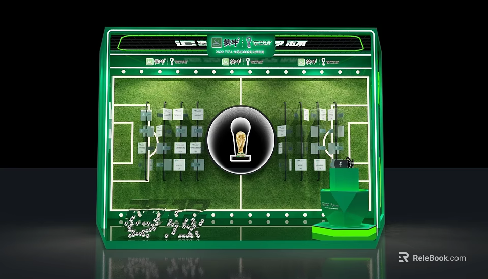 Soccer Field Display Model With Trophy And Player Position Layout On Green Base 3d model 
