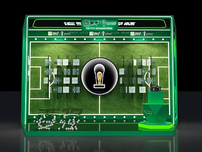Soccer Field Display Model With Trophy And Player Position Layout On Green Base 3d model