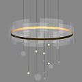 Modern Circular Chandelier With Transparent Acrylic Rings Metal Frame And Hanging Glass Spheres