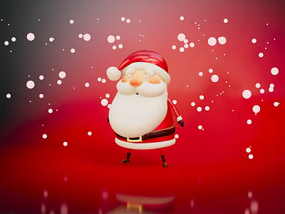 Santa Claus Character Wearing Red Hat And White Beard On Red Background With Decorative White Dots 3d model