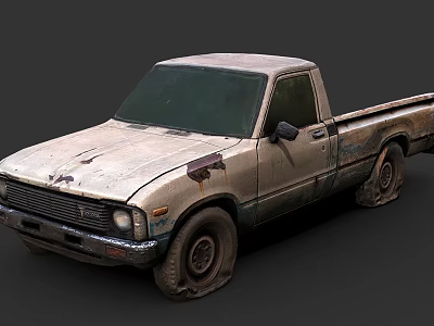 Worn Out Pickup Truck With Rust Scratches And Old Tires Overall Appearance 3d model