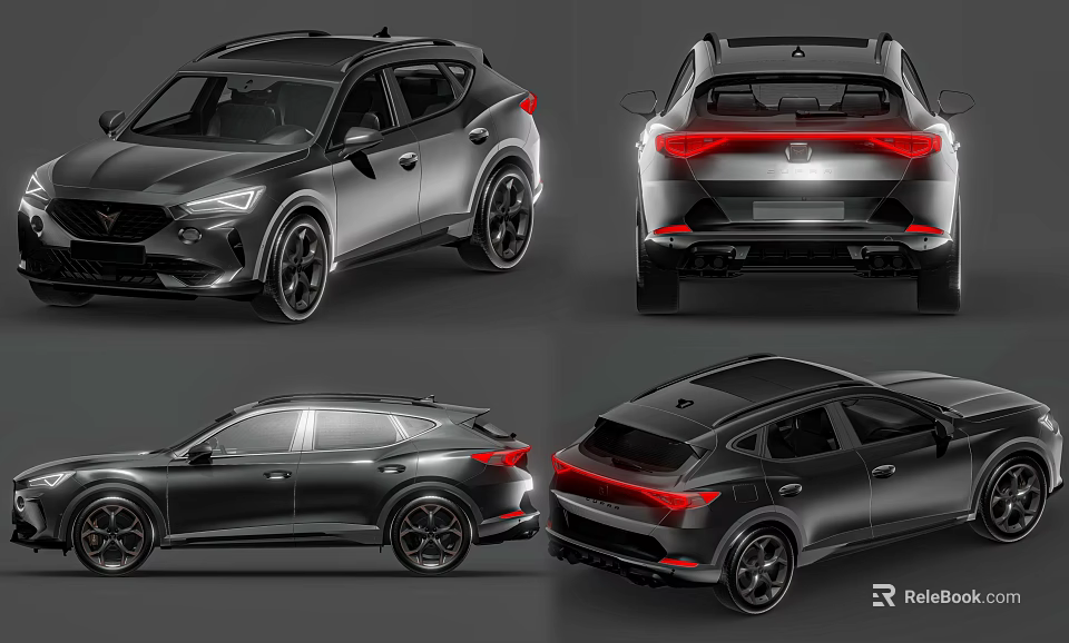 Black Sporty SUV Car Exterior Showcased In Multiple Front Rear And Side Views 3d model 