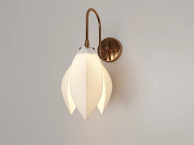Modern Brass Wall Lamp With White Petal Shaped Lampshade Mounted On Wall 3d model
