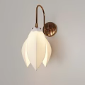 Modern Brass Wall Lamp With White Petal Shaped Lampshade Mounted On Wall