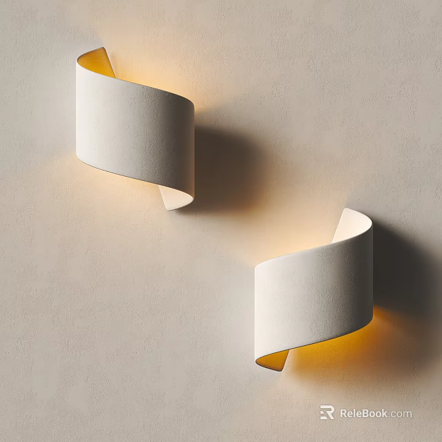 Modern Curved White Wall Lamps With Warm Light Illuminating Wall Surface 3d model