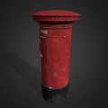 Traditional Red Post Box With Black Base And Ornate Design Details 3d model