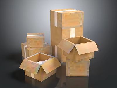 Brown Shipping Cartons Stacked with Open Box and Sturdy Tape Seals 3d model