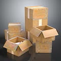 Brown Shipping Cartons Stacked with Open Box and Sturdy Tape Seals