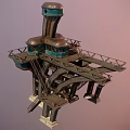 Futuristic Architectural Structure with Multi Level Platforms Towers Bridges and Industrial Design