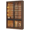 Elegant Wooden Wine Cabinet With Glass Doors Illuminated Shelves Wine Glasses And Racks