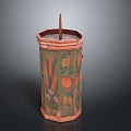 Antique Decorative Octagonal Container With Colorful Floral Patterns And Wooden Stick