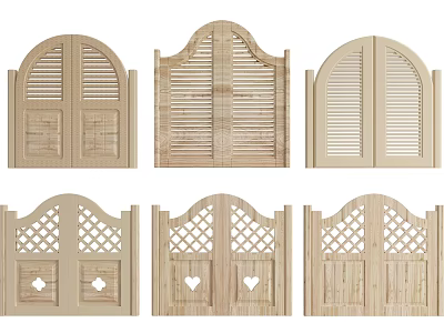 Wooden Double Doors With Arched Tops Lattice Panels And Heart Shaped Decor 3d model
