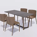 Modern Dining Table Set With Four Brown Chairs And Rectangular Minimalist Design 3d model
