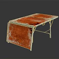 Vintage Folding Table With Red And Orange Painted Worn Tabletop And Metal Legs