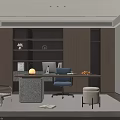 Modern Study Room Interior With Wooden Bookshelves Concrete Desk And Office Chair