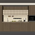 Modern Open Kitchen Sideboard Design With Wooden Storage Drawers And Countertop Appliances