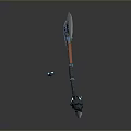 Mythical Fantasy Battle Axe With Blue Silver Decorative Design And Wooden Handle
