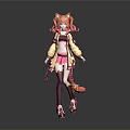 Cute Child In Anime Style With Pink Hair Pigtails Fox Ears Tail And Sneakers
