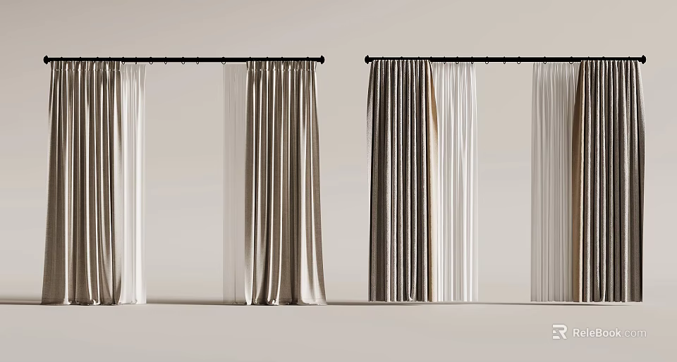 Layered Beige And White Curtains With Modern Fabric Design For Home Decor 3d model 