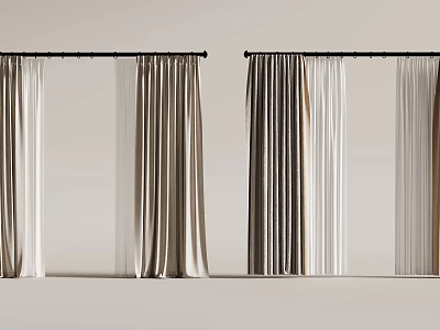 Layered Beige And White Curtains With Modern Fabric Design For Home Decor 3d model