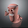 Pink Cartoon Character With Red White Striped Headband Big Eyes Smiling Face And Outstretched Arms