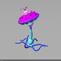 Colorful 3D Fantasy Structure With Pink Purple Umbrella Top Blue Stem And Tentacle Base