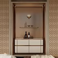 Elegant White Sideboard With Shelf Decorative Items And Pendant Light In Modern Interior