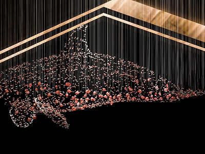 Elegant Luxury Chandelier With Hanging Gold Strings Decorative Pink Beads And Metal Frame Design 3d model