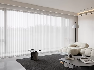 Modern Living Room With White Venetian Blinds On Large Window And Comfortable Sofa 3d model