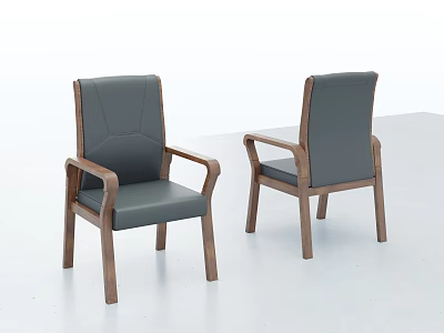 Gray Office Chair With Wooden Armrests And Legs For Modern Workspace 3d model