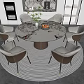 Modern Elegant Dining Table Set With Marble Top Six Chairs Round Rug And Decorative Plants