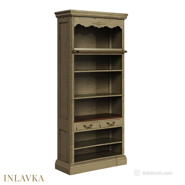 Tall Vintage Wooden Cabinet With Multiple Shelves And Bottom Drawers 3d model 