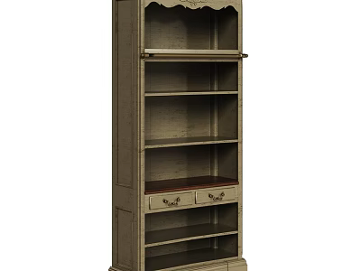 Tall Vintage Wooden Cabinet With Multiple Shelves And Bottom Drawers 3d model