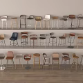 Diverse Bar Stools Display Featuring Multiple Styles Materials and Color Options 3d model