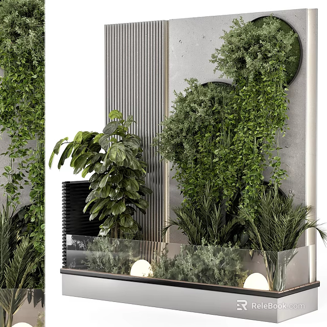 Various Green Plants and Flowers in Indoor Decorative Glass Container with Lighting Balls 3d model 