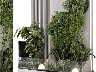 Various Green Plants and Flowers in Indoor Decorative Glass Container with Lighting Balls 3d model