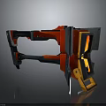 Futuristic Red Black And Yellow Metallic Weapon With Mechanical Components Design