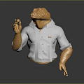 Golden Crocodile 3D Model Wearing White Shirt Holding Small Object With Detailed Features