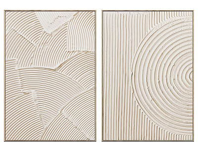 Two Piece Modern Textured Wall Art With Geometric Line Patterns 3d model
