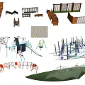 Garden Play Structures With Swings Climbing Frames Slides And Net Equipment 3d model