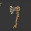 Medieval Battle Axe Weapon With Purple Blade And Wooden Handle Red Rope Knots