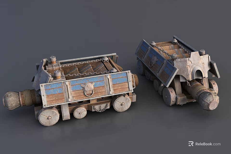 Ancient Wooden Wheeled Siege Weapon With Catapult Structure And Cargo Compartments 3d model 