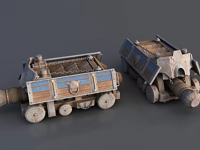 Ancient Wooden Wheeled Siege Weapon With Catapult Structure And Cargo Compartments 3d model