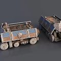 Ancient Wooden Wheeled Siege Weapon With Catapult Structure And Cargo Compartments