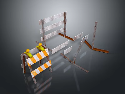 Construction Site Barriers With Yellow Orange Warning Stripes And Metal Frames 3d model